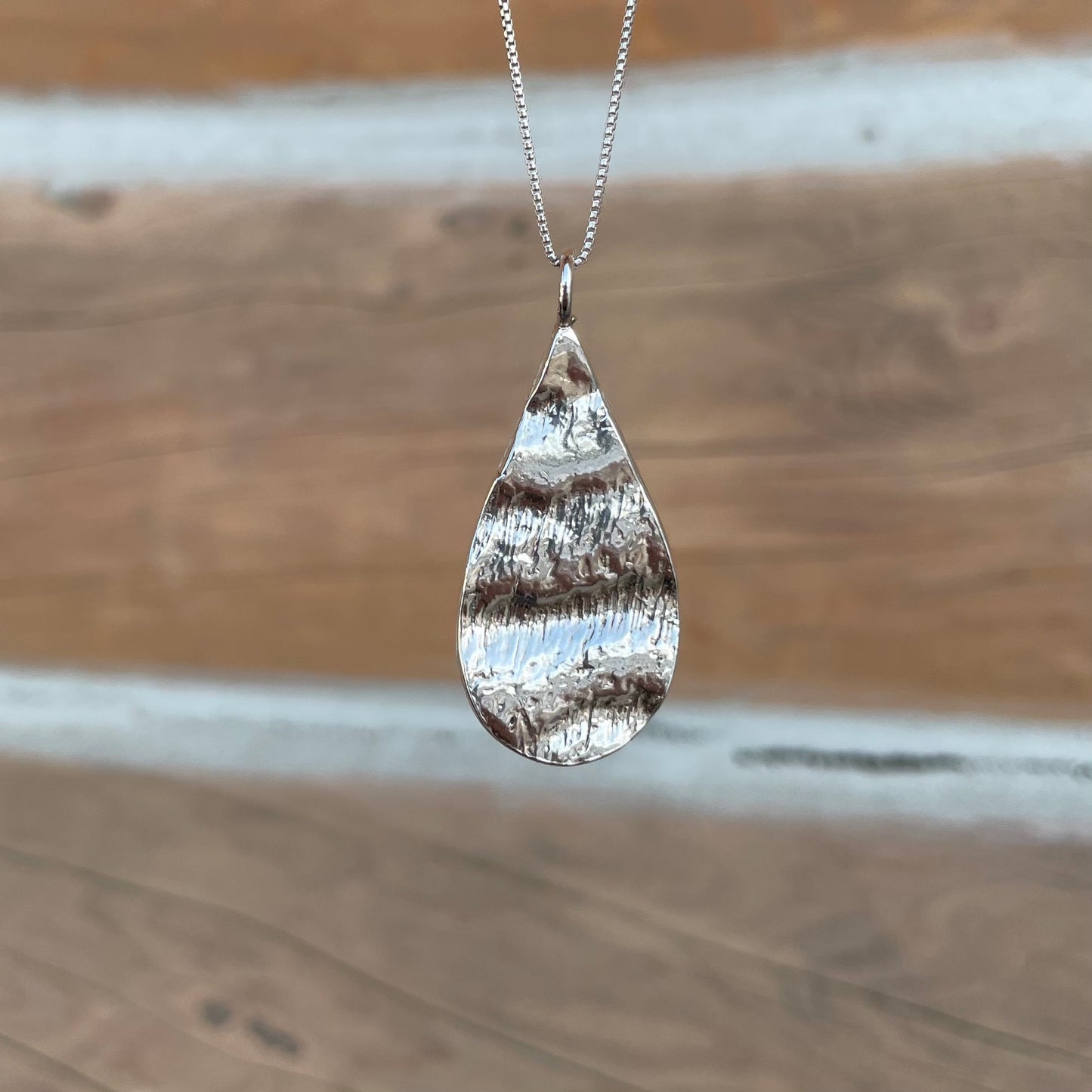 Silver Teardrop Impression Necklace