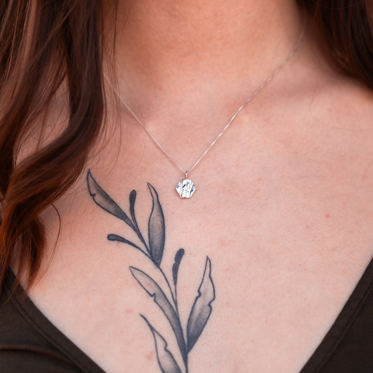 Silver Hexagon Impression Necklace