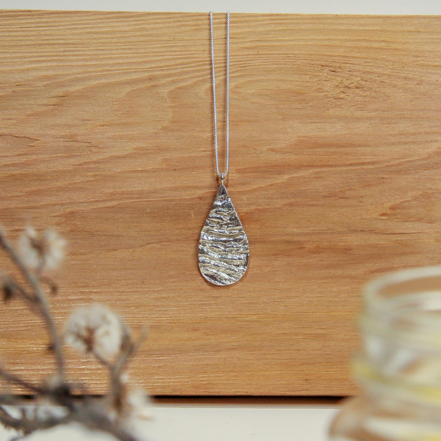 Silver Teardrop Impression Necklace