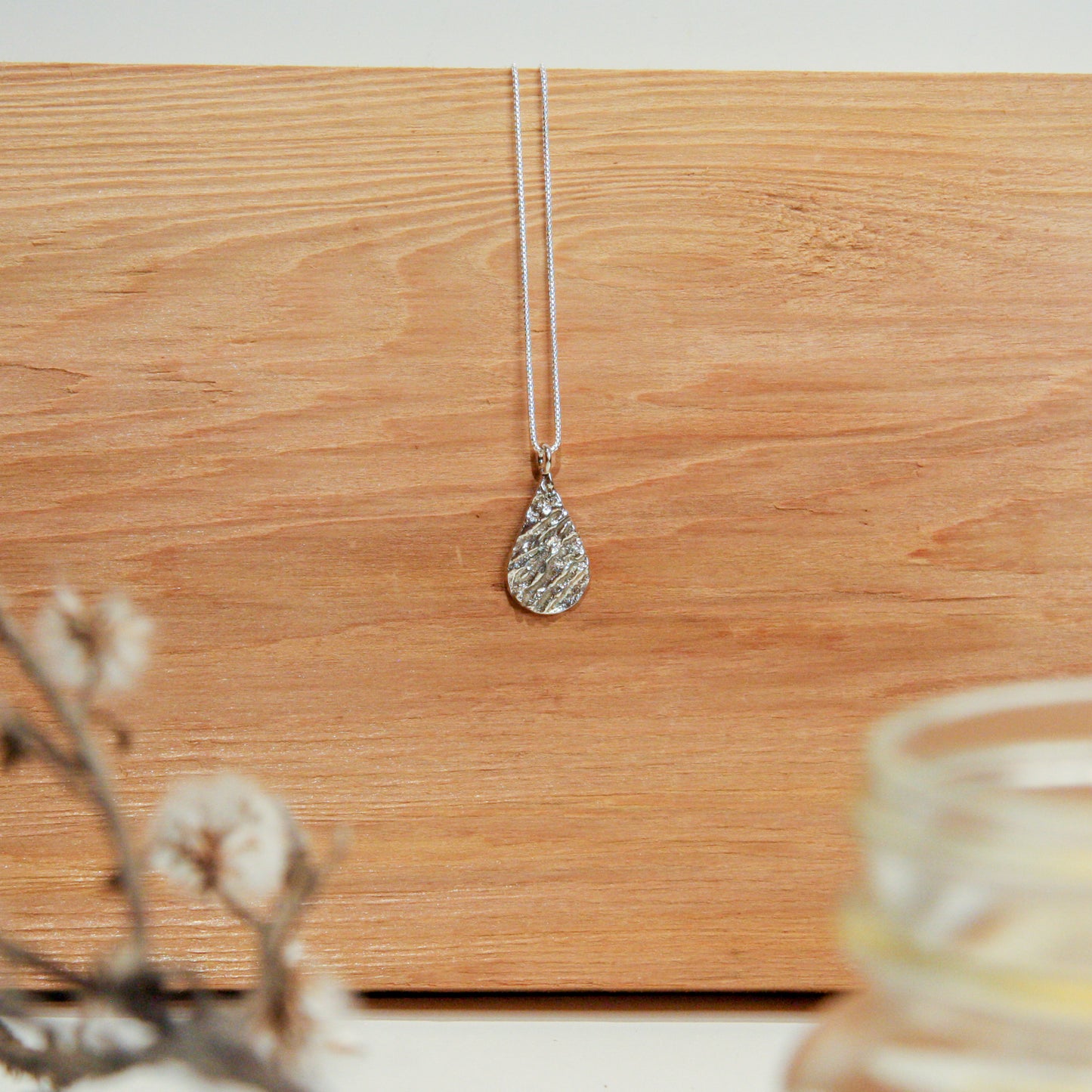 Silver Teardrop Impression Necklace