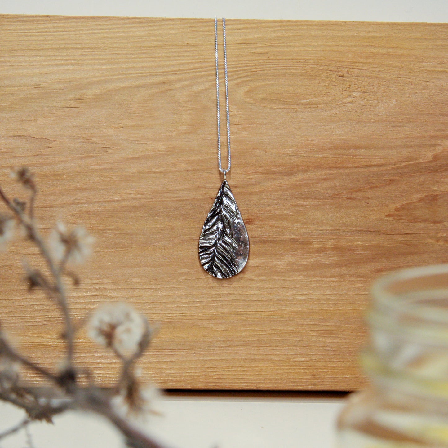 Silver Teardrop Impression Necklace
