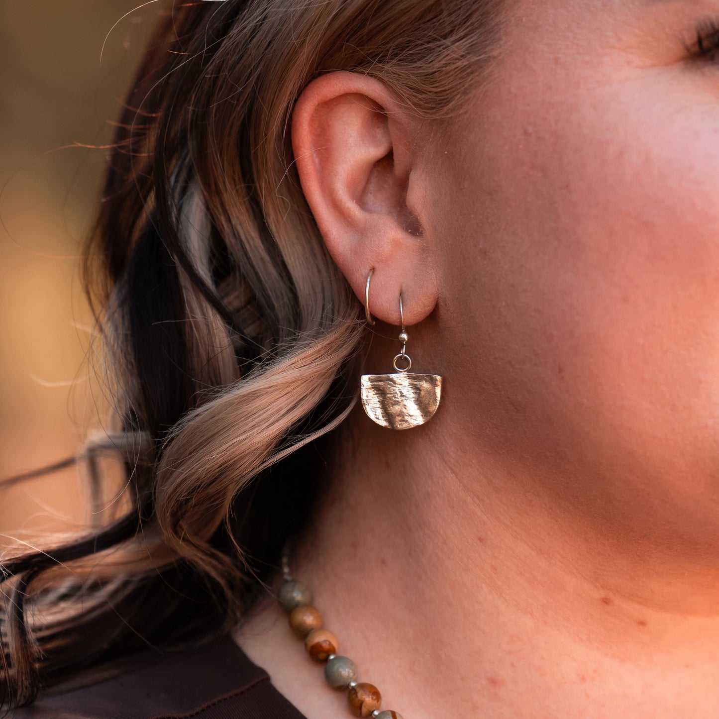 Silver Semicircle Impression Earrings