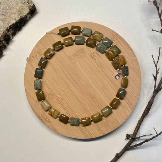 Picture Jasper Square Beaded Necklace