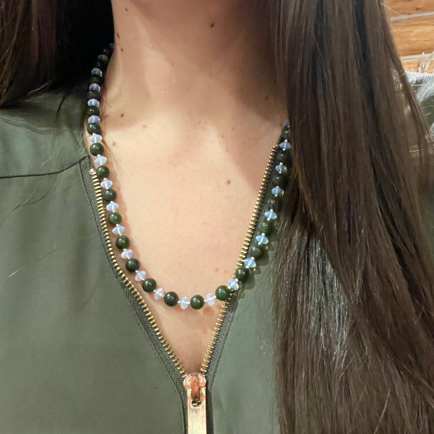 Jade and Moonstone Beaded Necklace