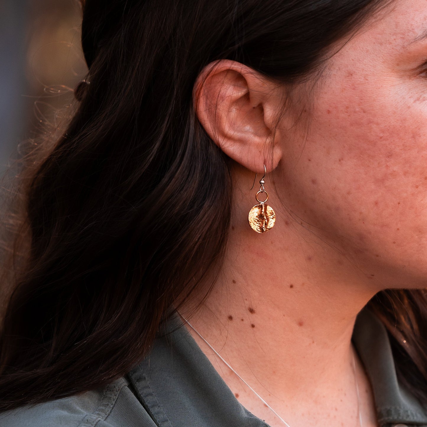 Copper Circle Impression Earrings