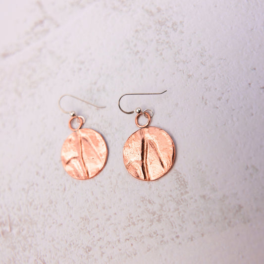 Copper Circle Impression Earrings
