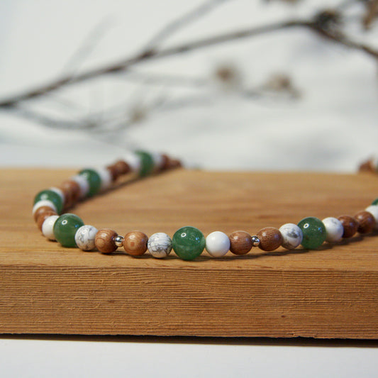 Howlite, Aventurine, and Wood Beaded Necklace