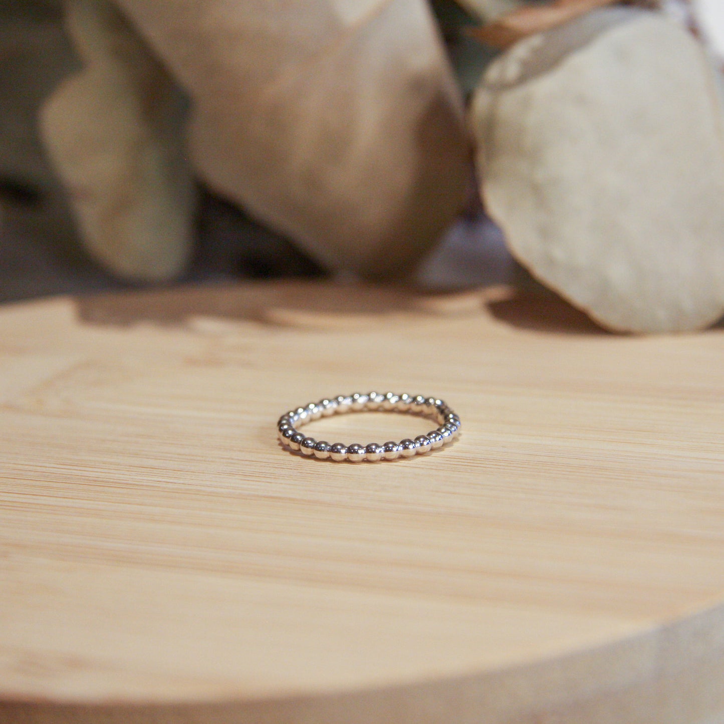 Silver Beaded Stacker Ring