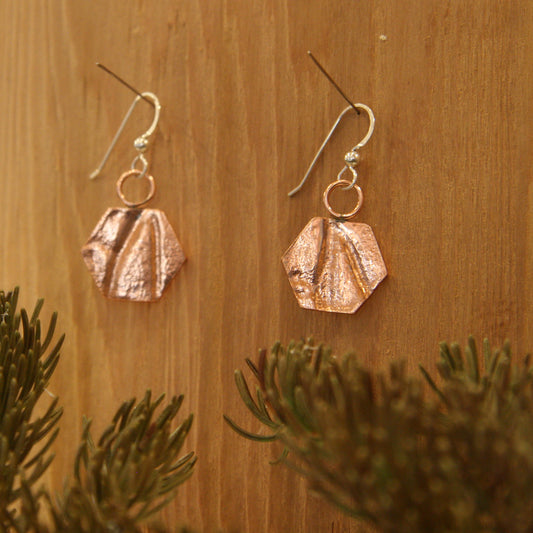 Copper Hexagon Impression Earrings