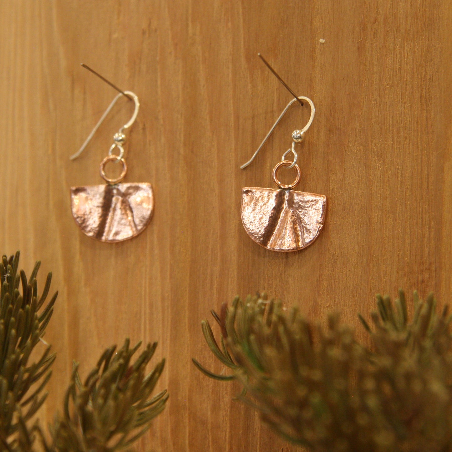 Copper Semicircle Impression Earrings