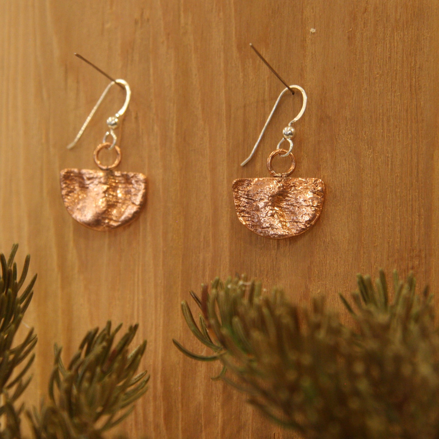 Copper Semicircle Impression Earrings