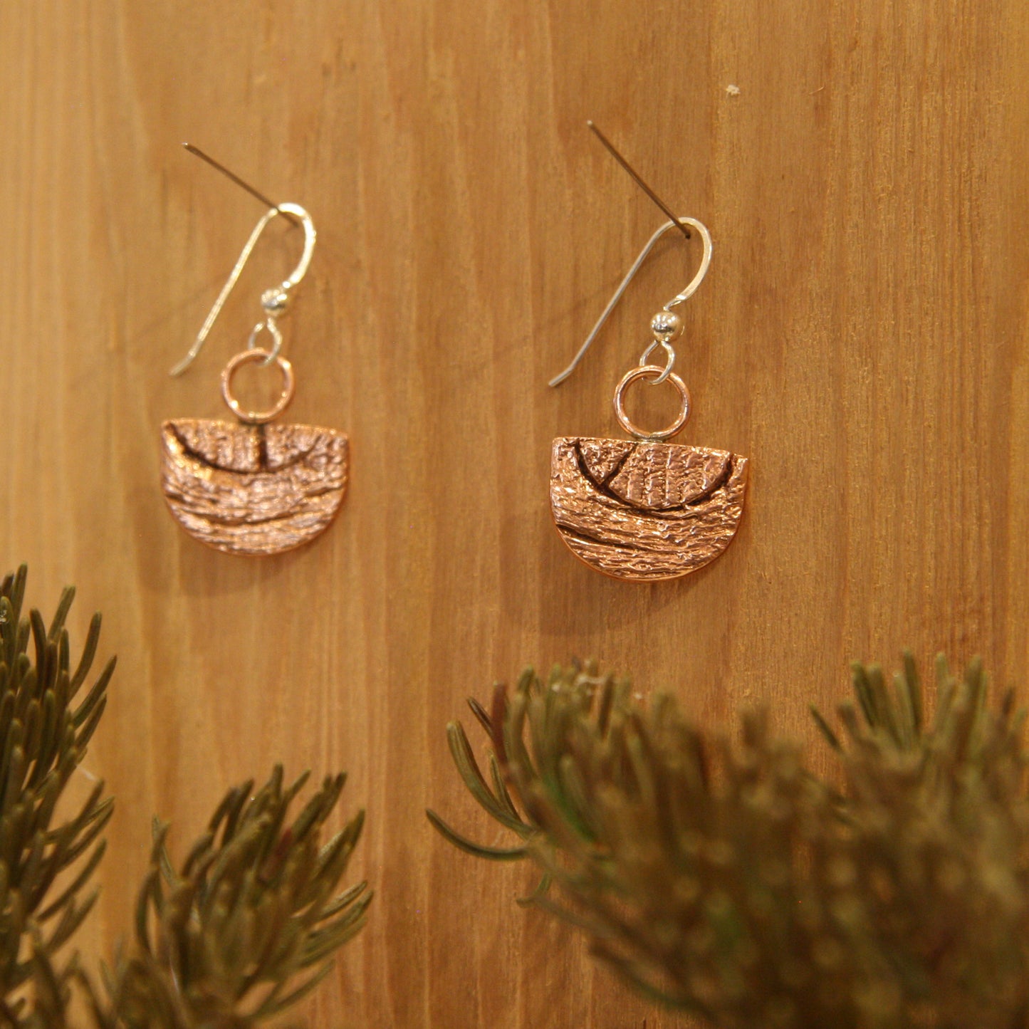 Copper Semicircle Impression Earrings